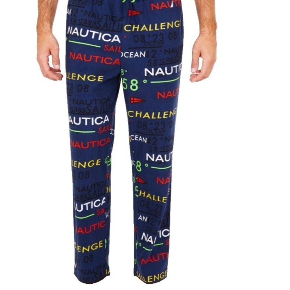 Nautica Fleece Sleep Pants Small Navy Sail Theme Logo Pajama Bottoms Pre‑Owned